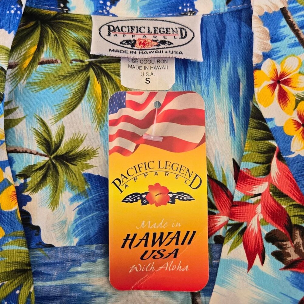 Pacific Legend Hawaiian Shirt Floral Tropical Print Blue Diamond Head NWT Small - Picture 5 of 9